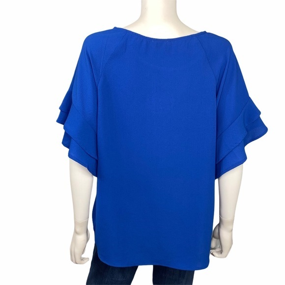 Umgee NEW Royal Blue Ruffle Short Sleeve Top - Picture 6 of 9